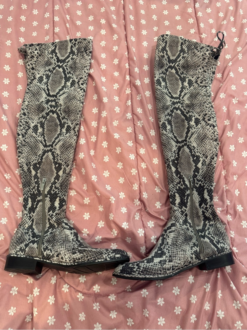 Marc Fisher Gray Snake-Print Over-the-Knee Boots Size 9.5